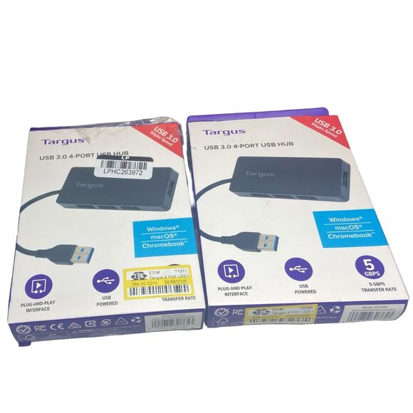Targus 4‑Port USB 3.0 Hub 5Gbps Powered Plug‑and‑Play Box Wear Lot of 2 WIn Mac - Picture 7 of 8